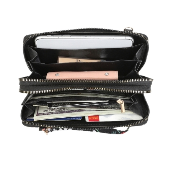 Quilted Zip Around Dual Pocket Crossbody Wallet - Picture 3 of 3